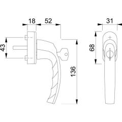 Fenstergriff Atlanta 0530S/US952 Alu.F9016/verkehrsweiß 32-42mm abschl.HOPPE