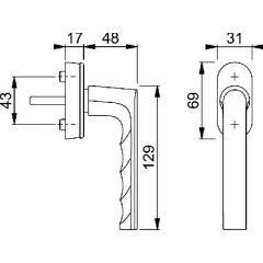 Fenstergriff Hamburg 0700/UD9020 Alu.F9/stahlfarben 32-42mm Stand.HOPPE