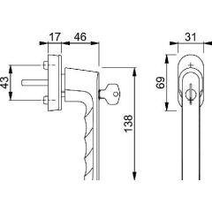 Fenstergriff Hamburg 0700S/UD9020 Alu.F9/stahlfarben 32-42mm abschl.HOPPE