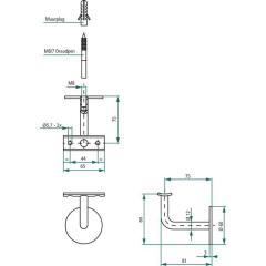Handlaufträger VA ma D.Wandplatte 60mm gewölbte Auflage INTERSTEEL