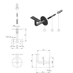 Handlaufträger VA ma D.Wandplatte 60mm ger.Auflage INTERSTEEL