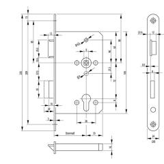 Panik-Einsteckschloss 1201 Fkt.E rd 24/65/72/9mm DIN R verz.BKS