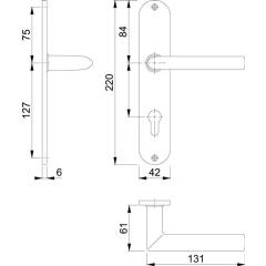 Langschildgarnitur Stock.E1140Z/302 VA F69 PZ 72mm DIN L/R HOPPE
