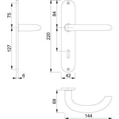 Langschildgarnitur Mar.E1138Z/302 VA F69 OB 72mm DIN L/R HOPPE