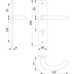 Langschildgarnitur Mar.1138/273P Alu.F1 PZ 72mm DIN L/R HOPPE