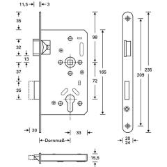 Panik-Einsteckschloss Ser.20 APE Fkt.E rd 24/55/72/9mm DIN li.VA SSF