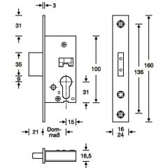 RR-Riegel-Einsteckschloss PZ 24/35mm DIN L/R VA ktg.Stulpl.160mm SSF