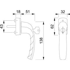 Fenstergriff NY 0810S/US10 100Nm Alu.32-42mm F9016 Secustik®/VarioFit®
