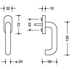 Fenstergriff 111PBFG PA 90 tiefschwarz 30mm Stand.HEWI