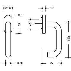 Fenstergriff 111XAFG VA ma geschl.40mm Stand.HEWI