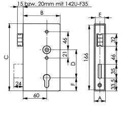 Schlosskasten 140UM DIN L/R Maß A40xB94,5xC173mm Dornm.60mm AMF