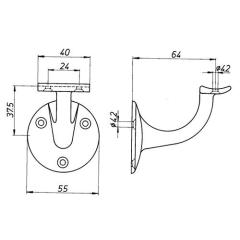 Handlaufträger Alu.silberf.elox.D.Wandplatte 53mm gewölbte Auflage DENI