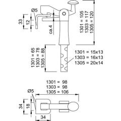 Torfeststeller 1301/1303/1305 GT schwarz 105mm 15x13mm KWS