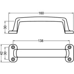 Handgriff A.30mm L.160mm B.42mm Alu-Guss silberf.elox.Löcher 4,D.3,7mm HERMETA