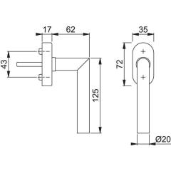 Fenstergriff Ams.E0400/UD9056 VA F69/matt 32-42mm HOPPE