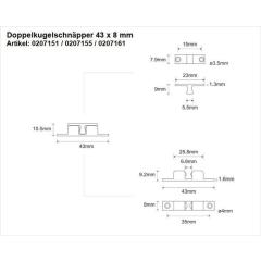 Doppelkugelschnäpper MS blk 42mm Kugeln u.Federn a.STA M-Beschläge | 24 Stück