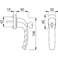 Hoppe Fenstergriff New York 0810S/U10 Aluminium  F1/naturfarbig Stiftlänge 35 mm abschließbar