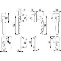 Hoppe Balkon-/ Fenstertür-Garnitur New York 099KH/961N/U10 | Türstärke 63-73 mm, Aluminium F9016