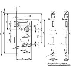 BKS - Einsteckschloss Stulp 20 mm, rund, DIN links, Falle und Riegel Kunststoff