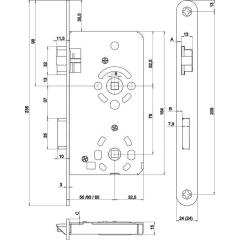 SSF - Einsteckschloss Stulp 20 mm, rund, DIN links, Falle und Riegel Zinkdruckguss