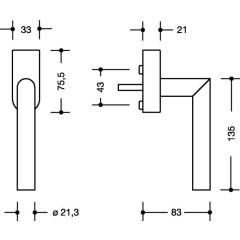 HEWI Fenstergriff 162XAFGA VA ma geschl.40  mmDIN links abschl.