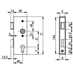 AMF - Schlosskasten 141U,blk DIN L/R Maß A40xB60xC173mm Dornm.40mm