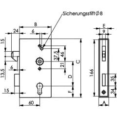 AMF - Schiebetorschlosskasten 140S DIN L/R Maß A30xB94xC172mm Dornm.60mm